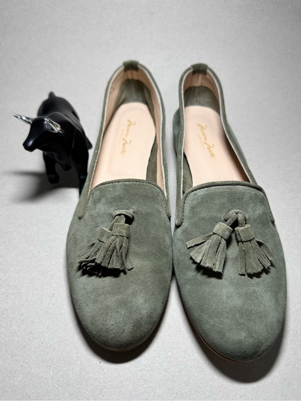 Massimo Matteo Olive Green Suede Tassel Loafers